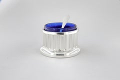 Saliera da tavolo in argento sterling 925 e cristallo blu con cucchiaino