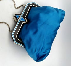 Salimbeni Sac de soirée Art déco en satin émaillé argenté avec fermeture éclair