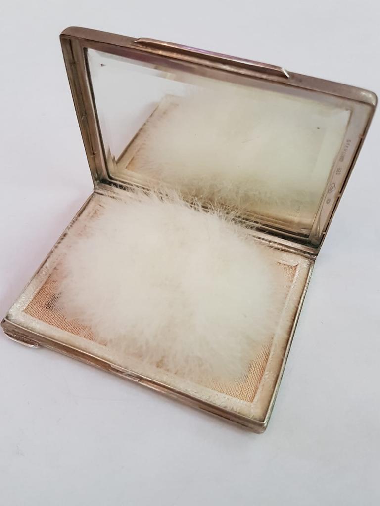 Italian Salimbeni Art Deco Sterling Silver Gold-Plate Enameled Powder Compact For Sale