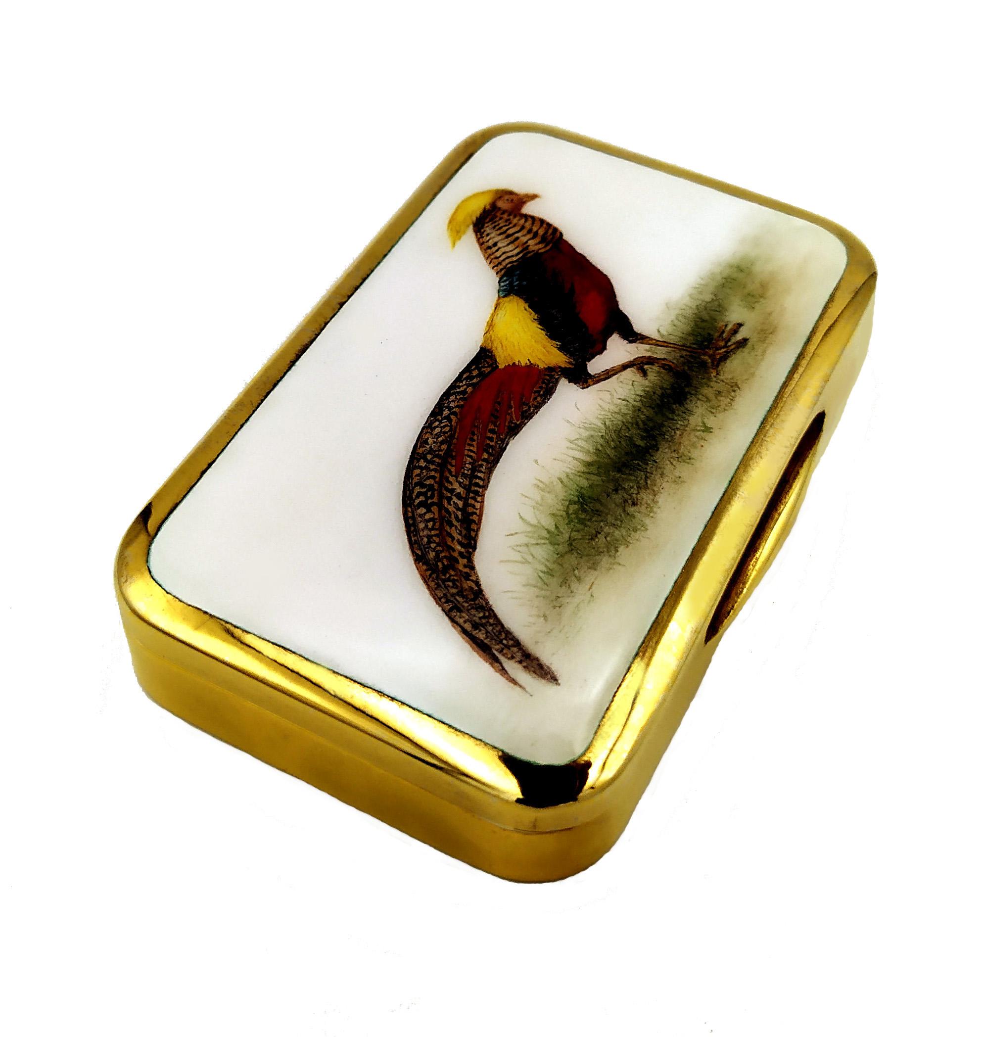 Italian Salimbeni Cigarette Case Art Nouveau Style Hand-Painted Miniature Pheasant For Sale