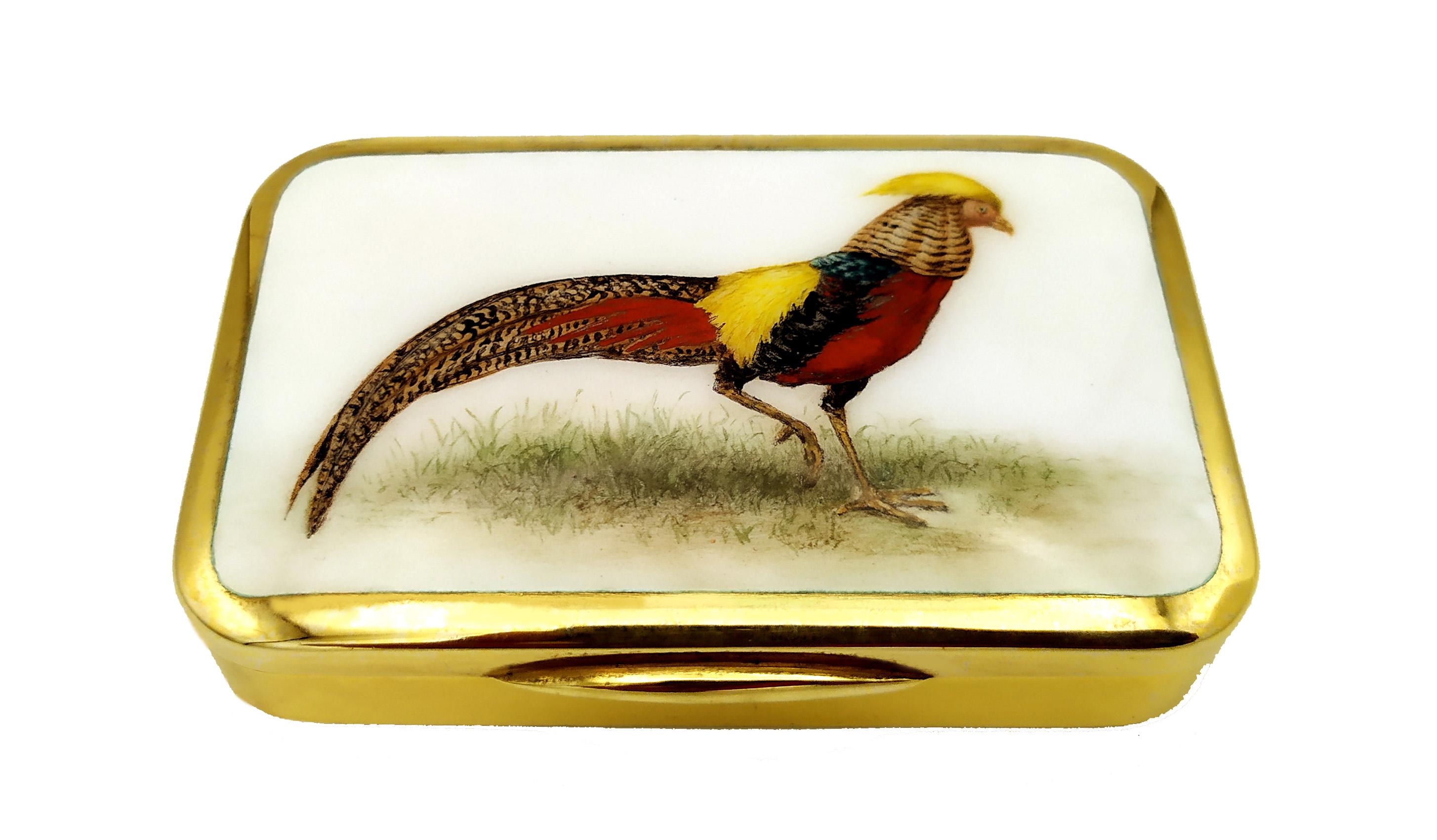 Hand-Carved Salimbeni Cigarette Case Art Nouveau Style Hand-Painted Miniature Pheasant For Sale