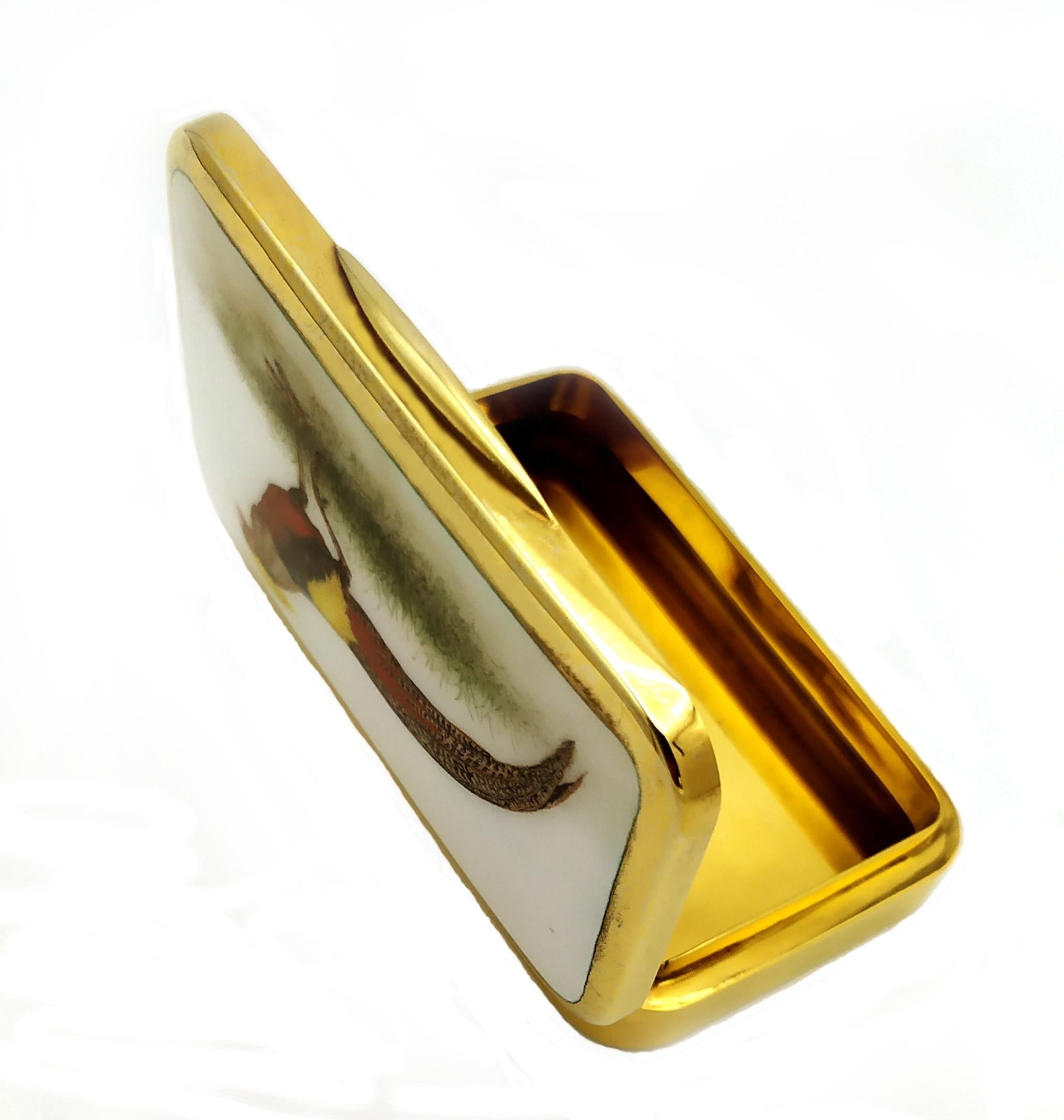 Late 20th Century Salimbeni Cigarette Case Art Nouveau Style Hand-Painted Miniature Pheasant For Sale