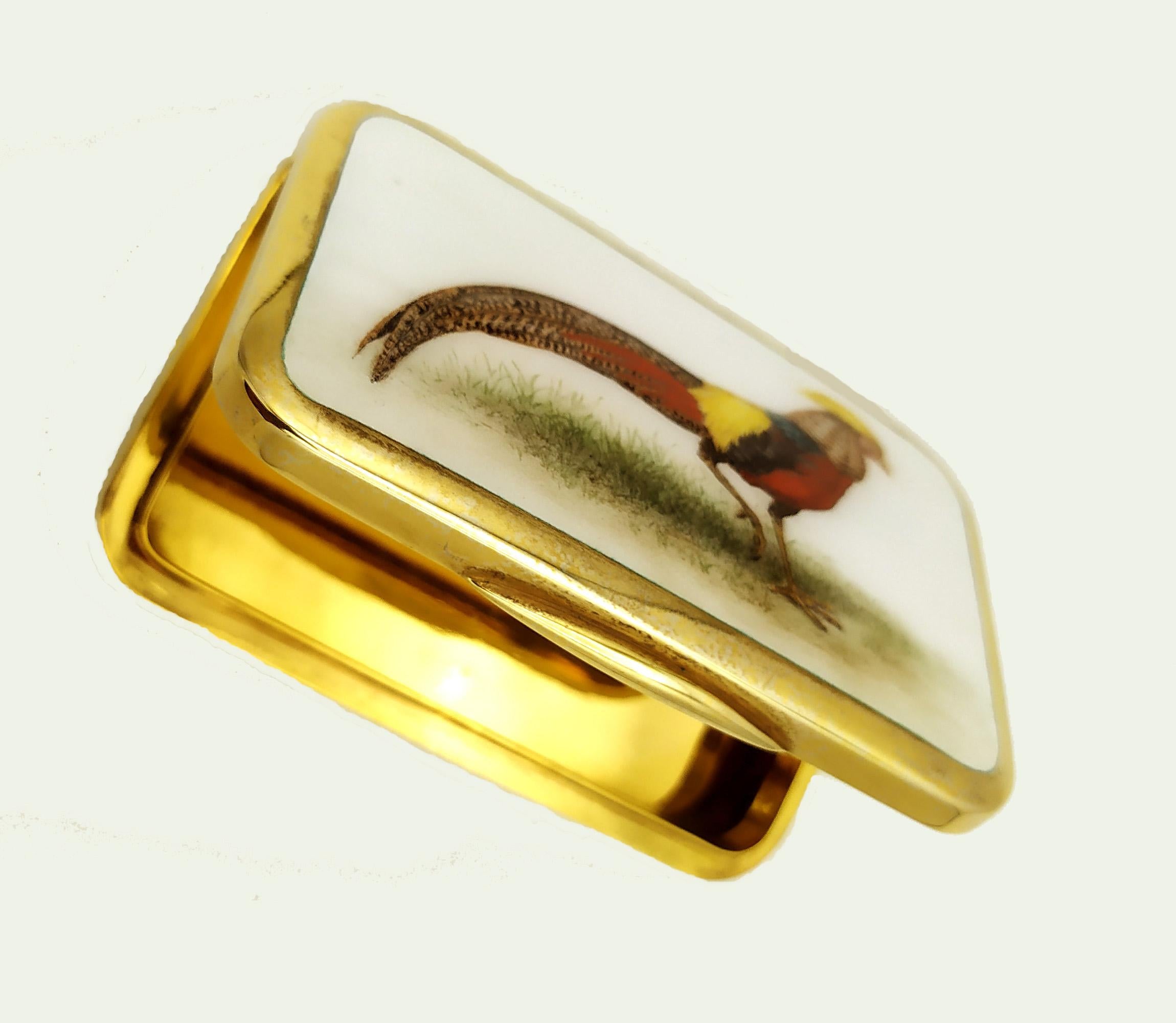 Sterling Silver Salimbeni Cigarette Case Art Nouveau Style Hand-Painted Miniature Pheasant For Sale