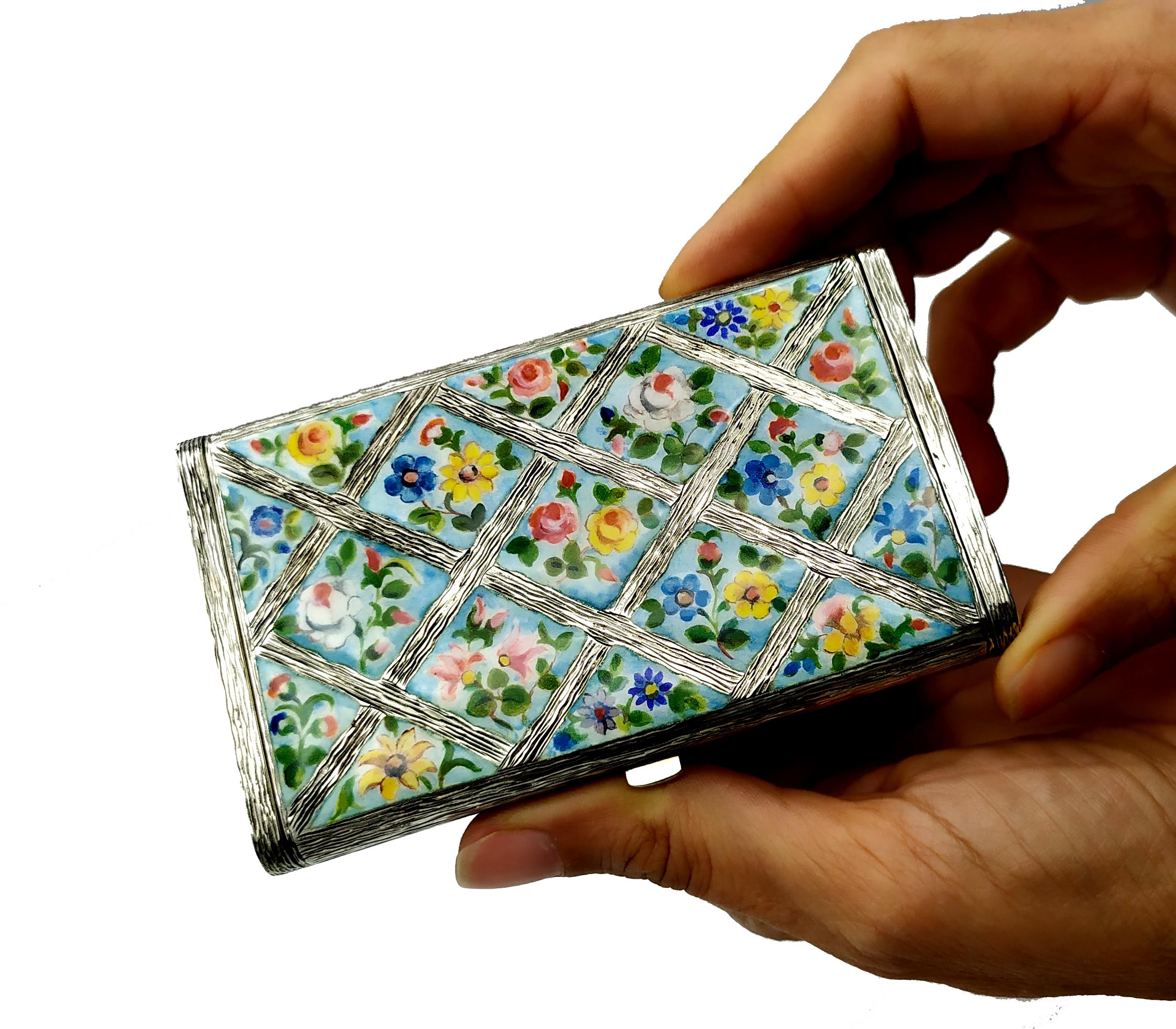 Late 20th Century Salimbeni Cigarette Case with Hand-Painted Fired Enamelled Flowers For Sale