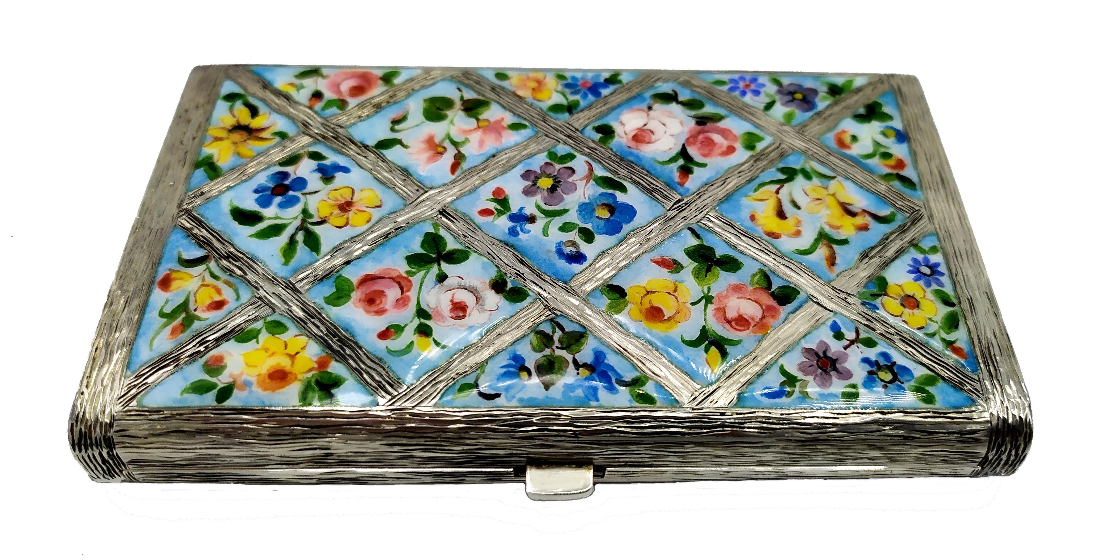 Salimbeni Cigarette Case with Hand-Painted Fired Enamelled Flowers For Sale 1