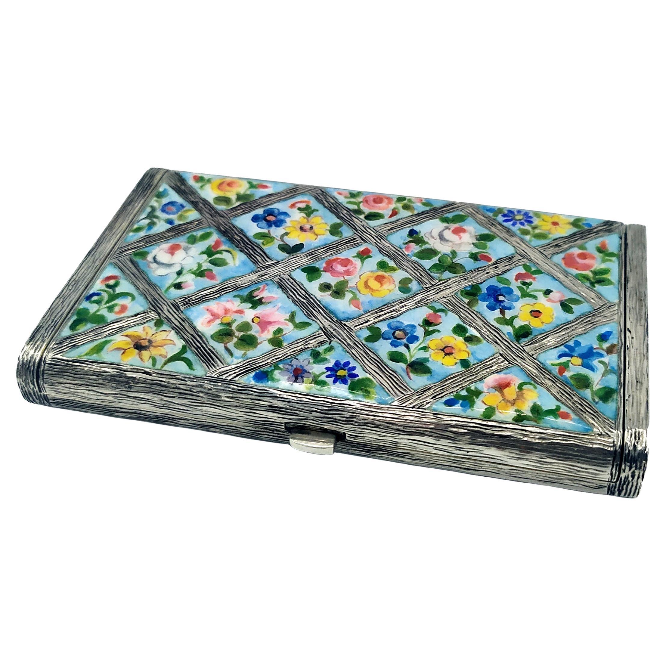 Salimbeni Cigarette Case with Hand-Painted Fired Enamelled Flowers