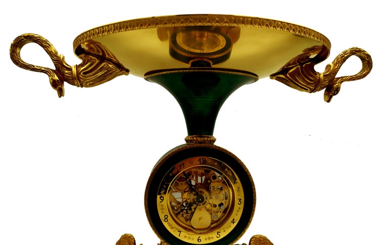 Salimbeni Green Centerpiece with Clock Fired Enamels on Guillochè For Sale 3