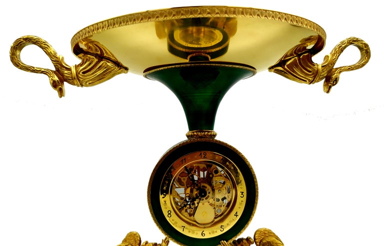 Salimbeni Green Centerpiece with Clock Fired Enamels on Guillochè For Sale 4
