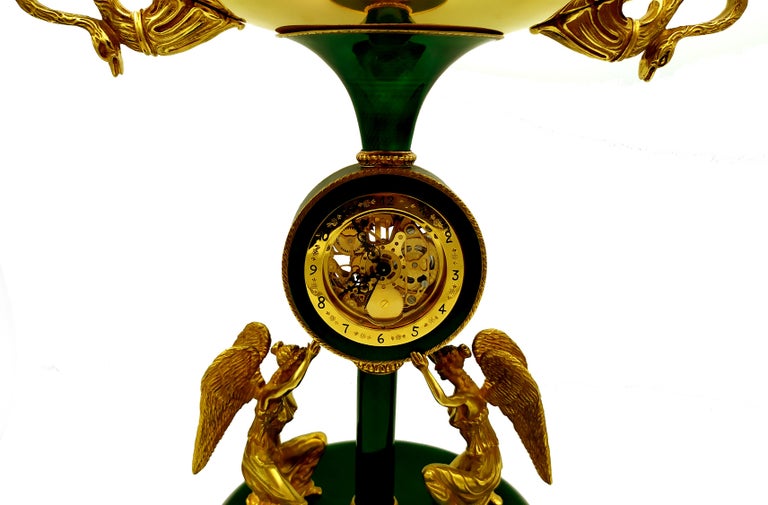 Salimbeni Green Centerpiece with Clock Fired Enamels on Guillochè For Sale 6