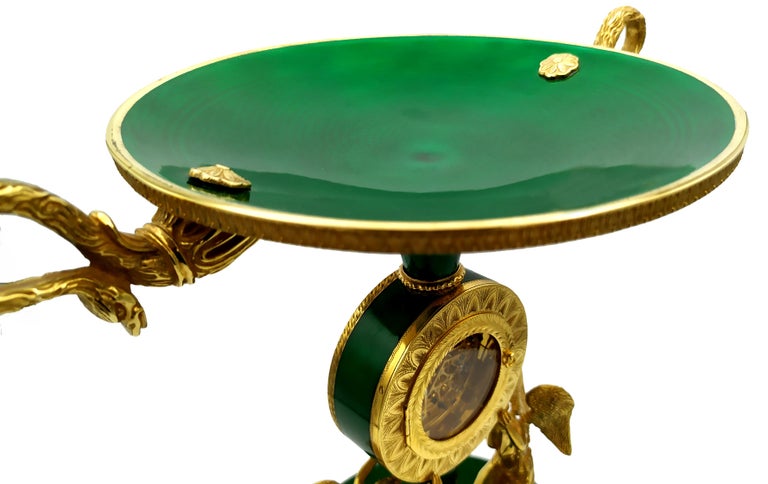 Salimbeni Green Centerpiece with Clock Fired Enamels on Guillochè For Sale 8