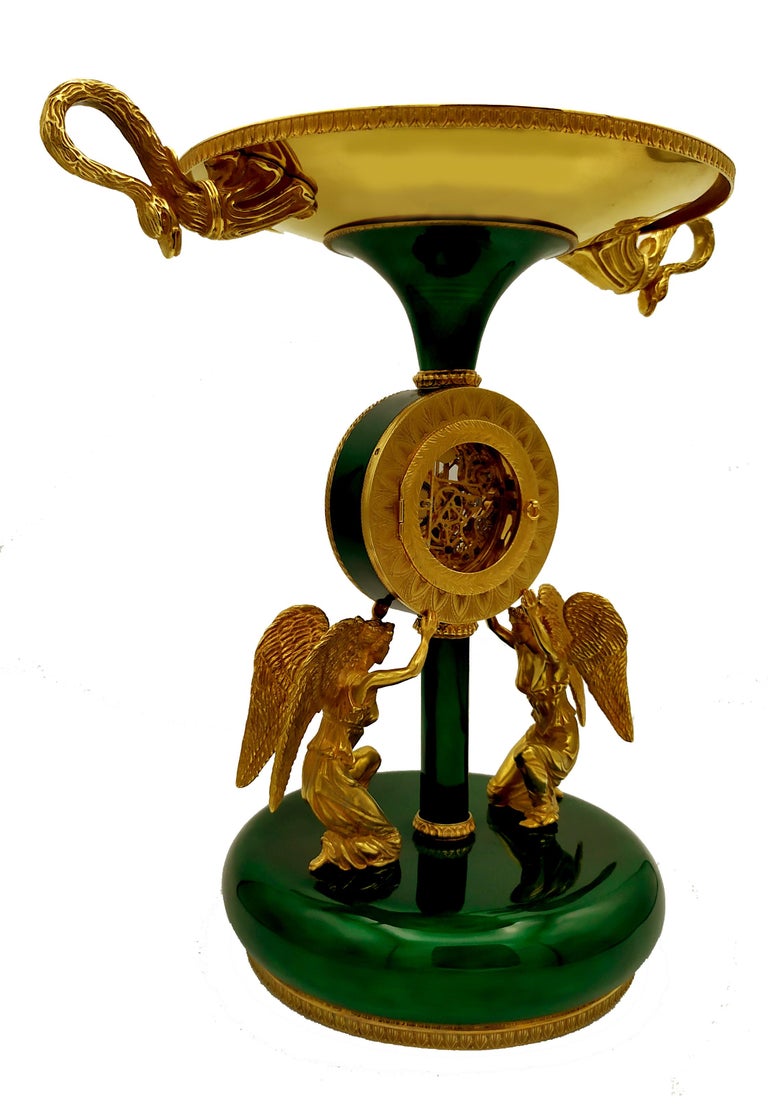 Salimbeni Green Centerpiece with Clock Fired Enamels on Guillochè For Sale 11