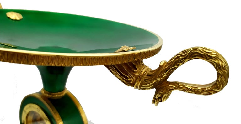 Late 20th Century Salimbeni Green Centerpiece with Clock Fired Enamels on Guillochè For Sale