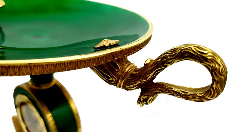 Sterling Silver Salimbeni Green Centerpiece with Clock Fired Enamels on Guillochè For Sale