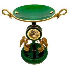 Salimbeni Green Centerpiece with Clock Fired Enamels on Guillochè