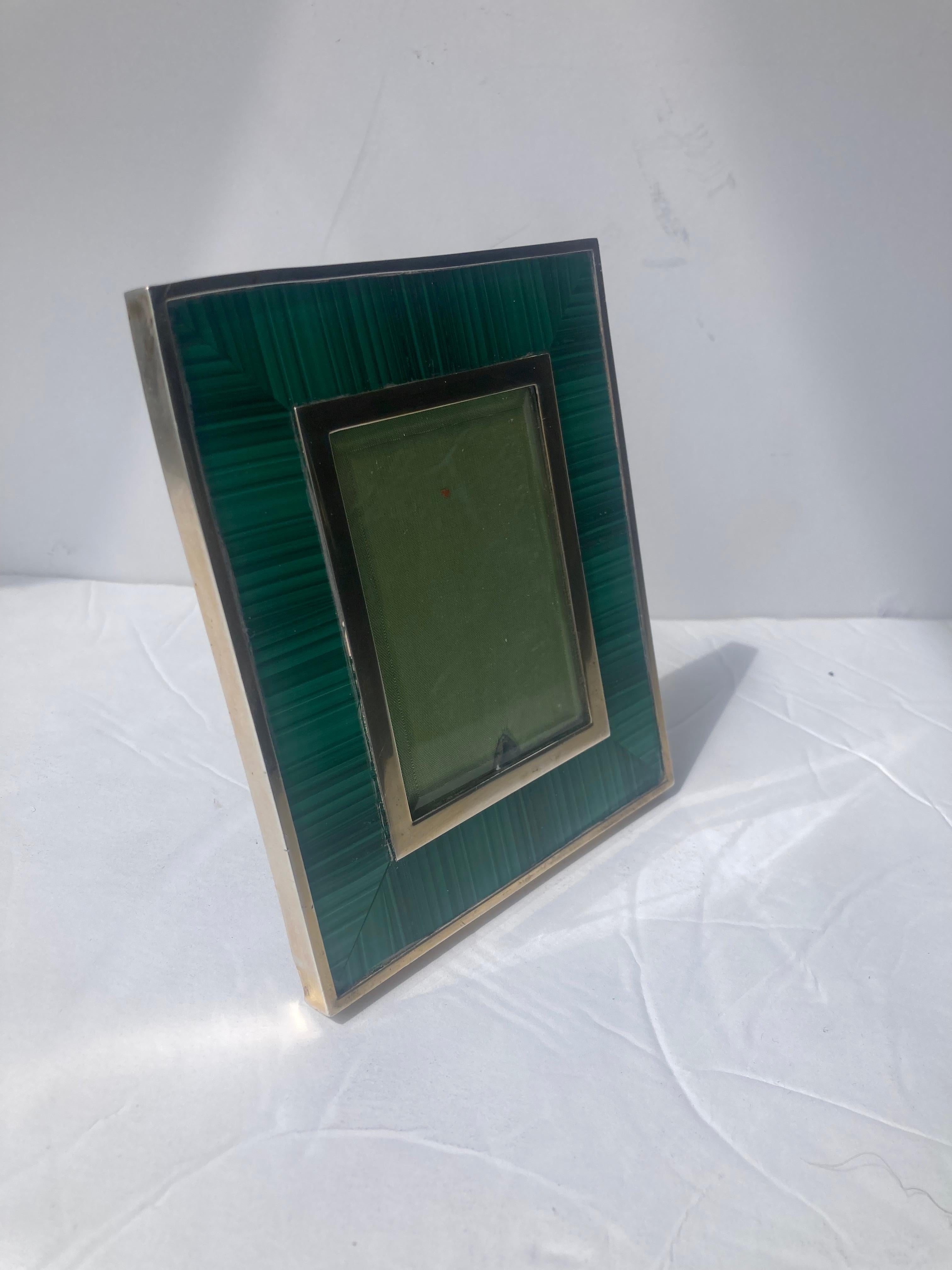 20th Century Salimbeni  Luxe sterling silver,  gilt and Malachite  picture frame Italy . For Sale