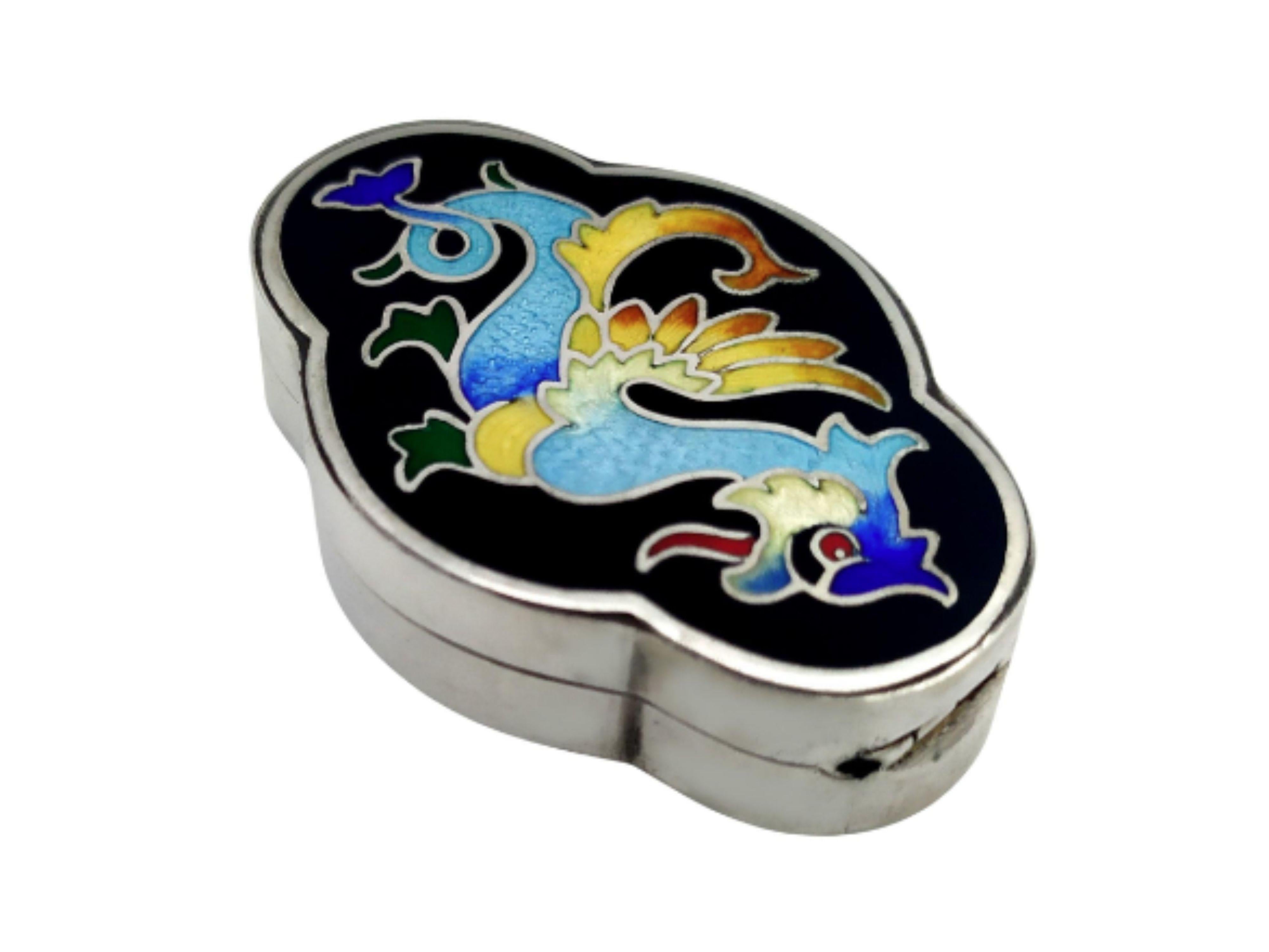 Italian Salimbeni Pillbox Dragon Art Deco Sterling Silver Enamel