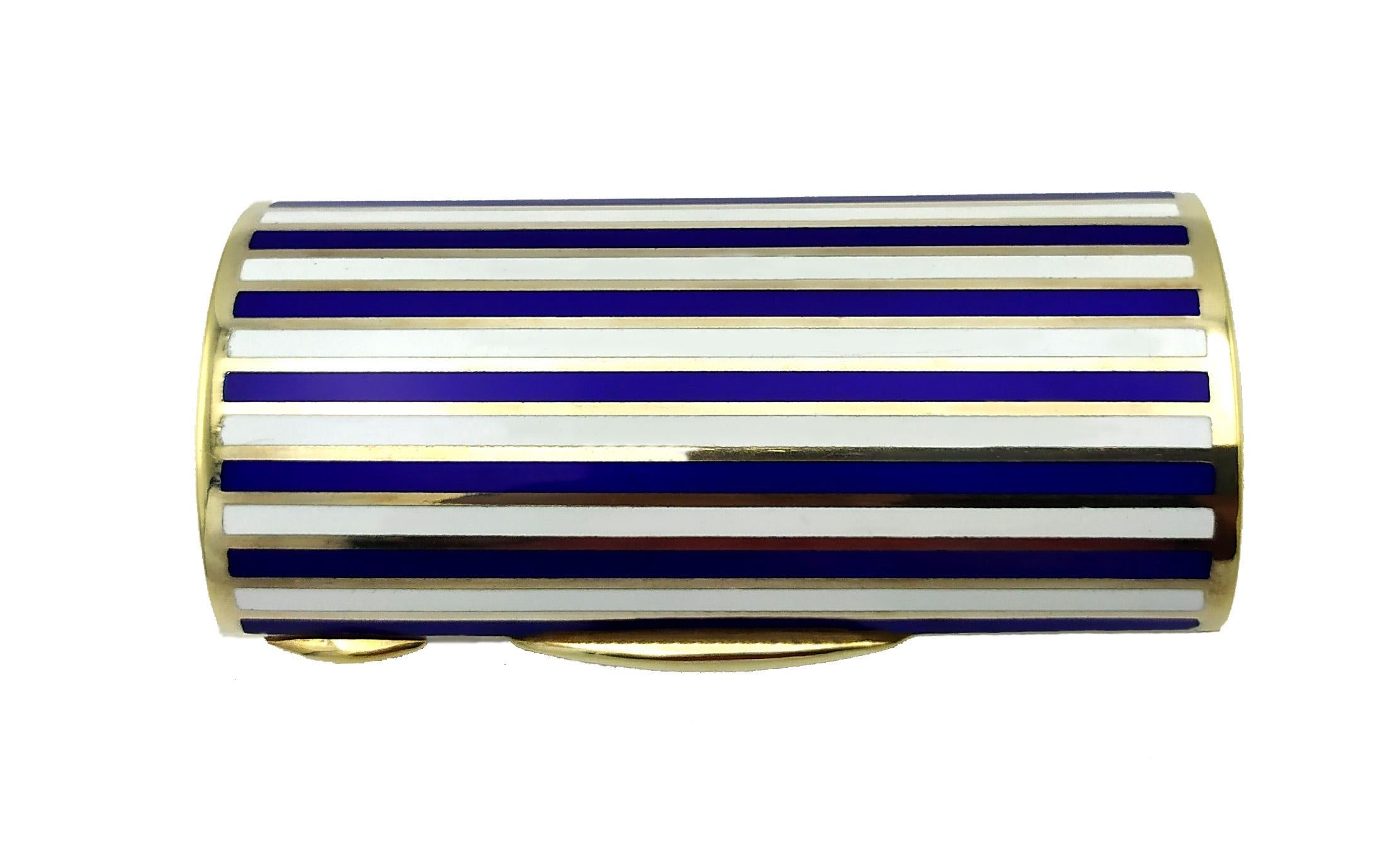 International Style Salimbeni Purse Cigarette Case Two-Color Enamel Stripes Blue and White