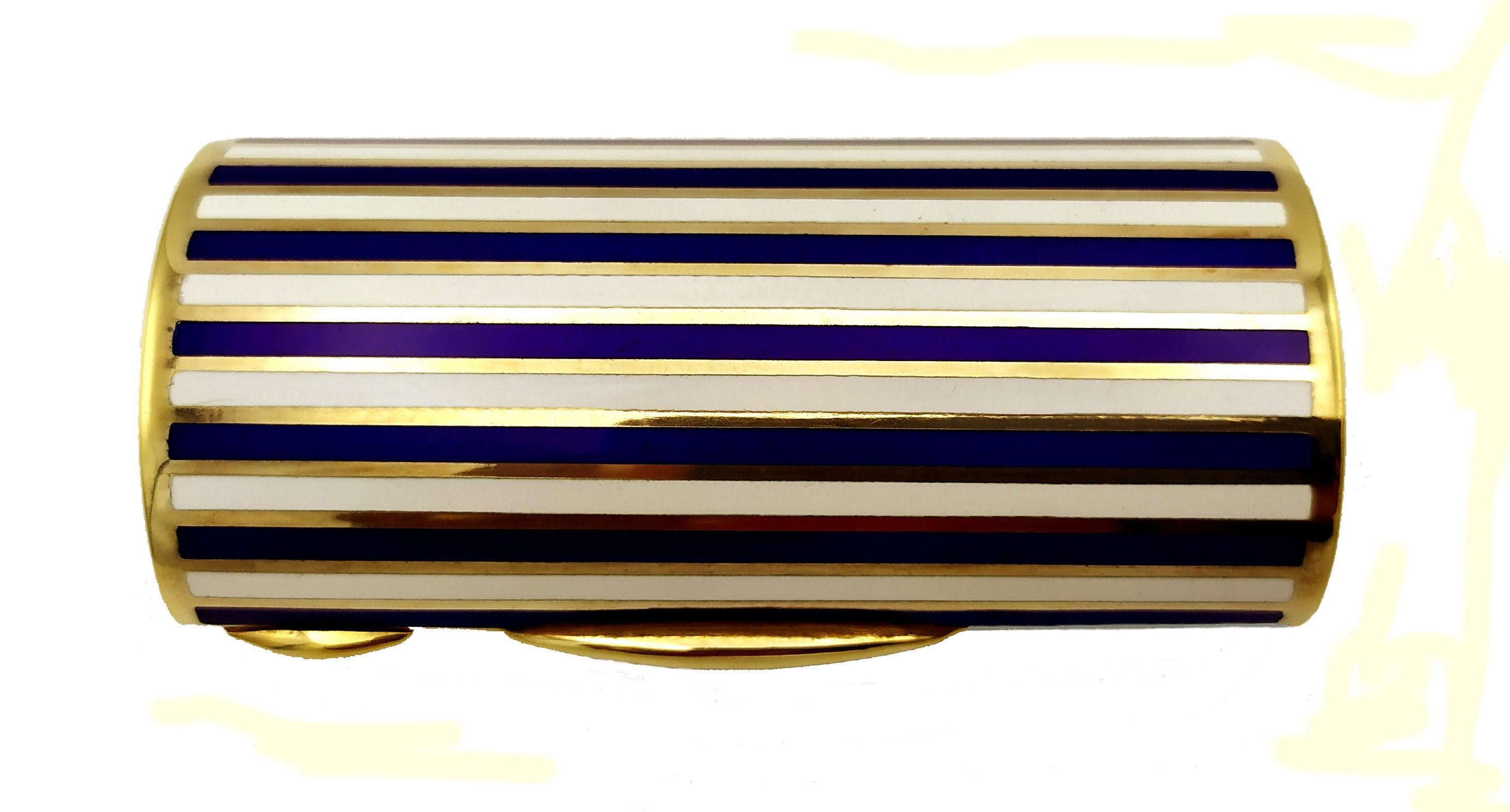 Italian Salimbeni Purse Cigarette Case Two-Color Enamel Stripes Blue and White