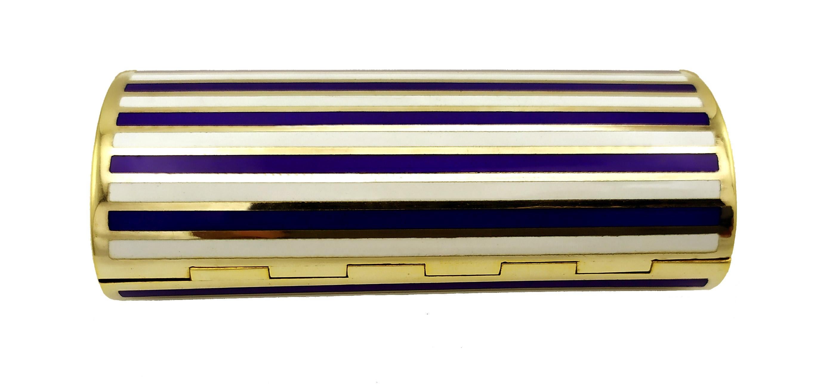 Fired Salimbeni Purse Cigarette Case Two-Color Enamel Stripes Blue and White