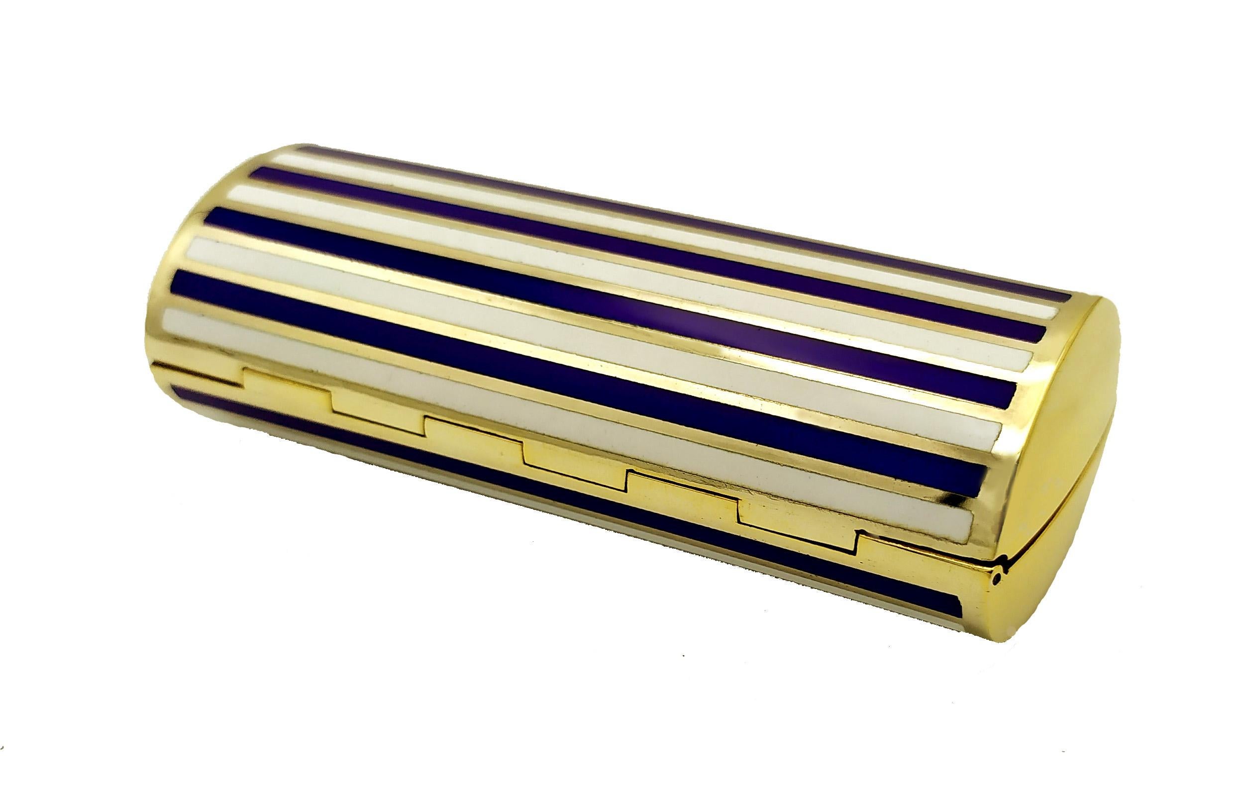Salimbeni Purse Cigarette Case Two-Color Enamel Stripes Blue and White In Excellent Condition In Firenze, FI