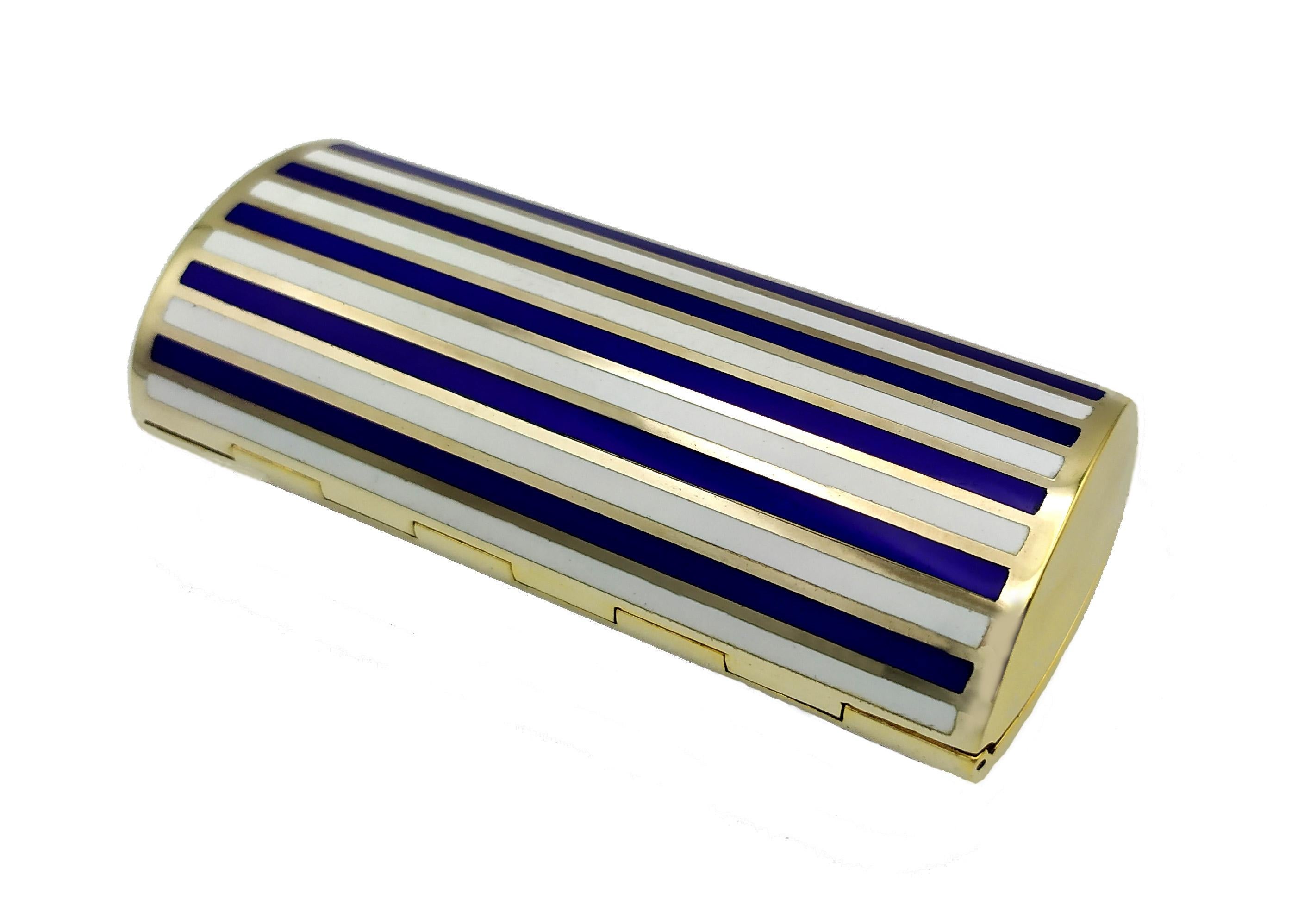 Late 20th Century Salimbeni Purse Cigarette Case Two-Color Enamel Stripes Blue and White