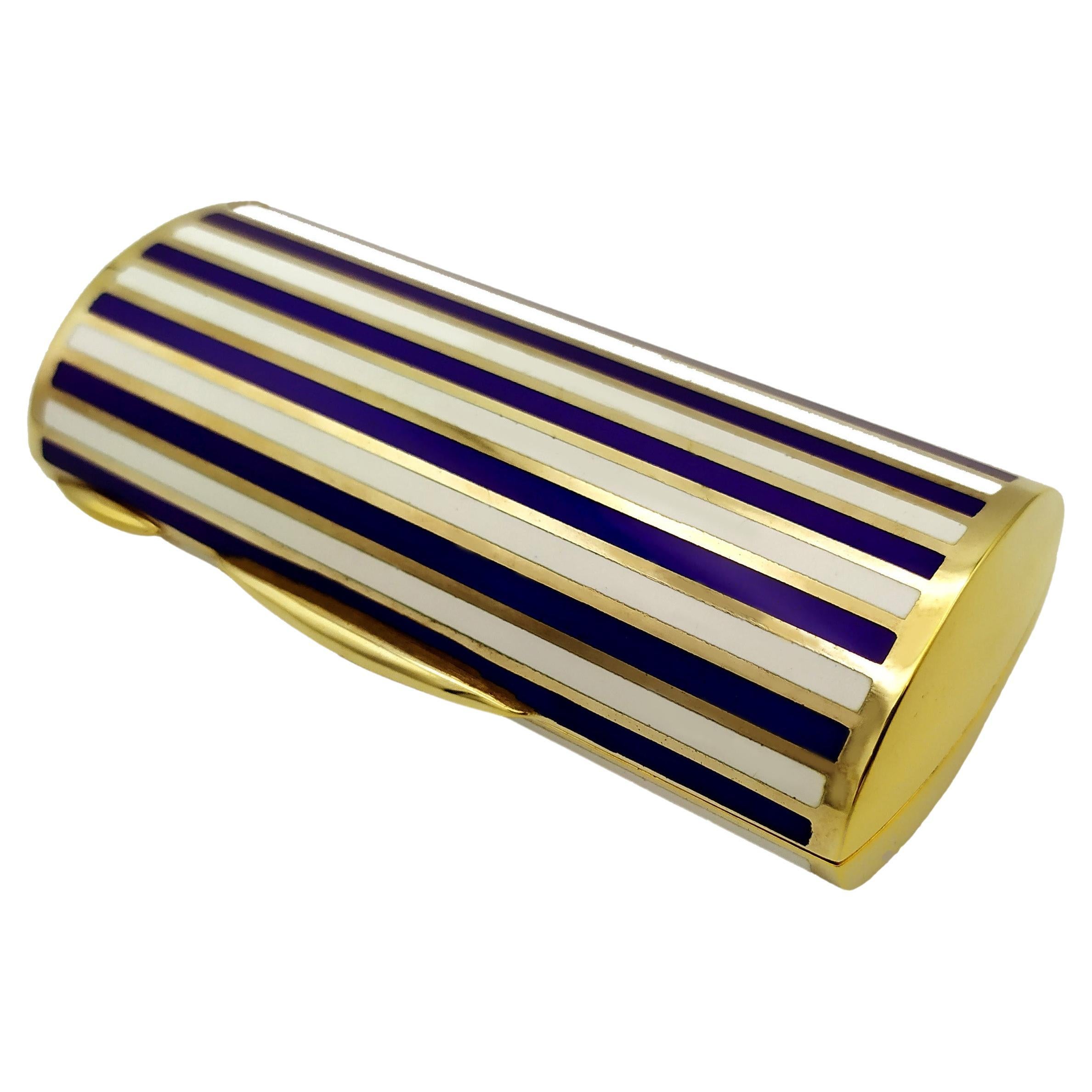 Salimbeni Purse Cigarette Case Two-Color Enamel Stripes Blue and White
