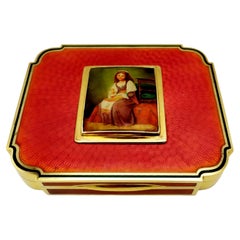Salimbeni Red Table Box Art Nouveau, Hand-Painted on Mother-of-pearl Miniature