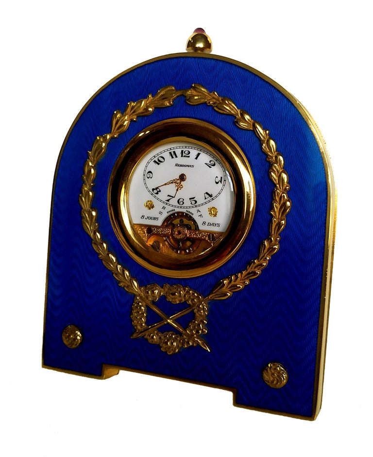 Hand-Carved Salimbeni Shaped Blue Table Clock Empire Style For Sale