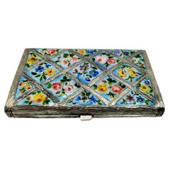 Vintage Salimbeni Sterling Silver Box with Hand-Painted Fired Enamelled Flowers