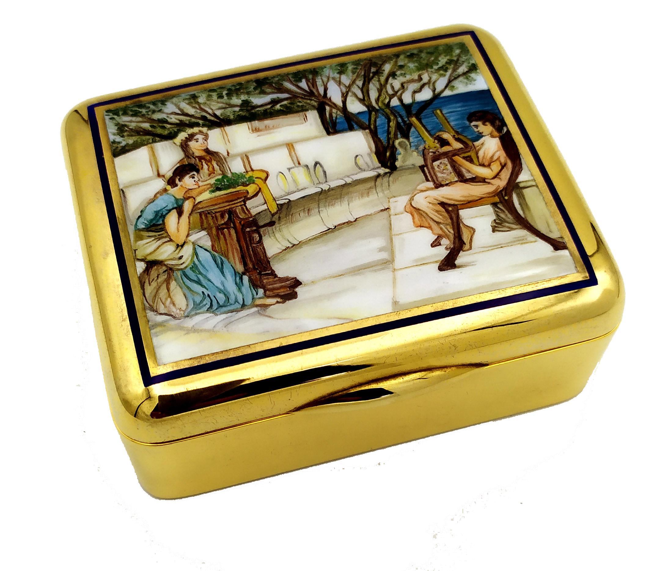 Salimbeni Table Box Art Nouveau Painting Pre-Raphaelite School Fired Enamel 2