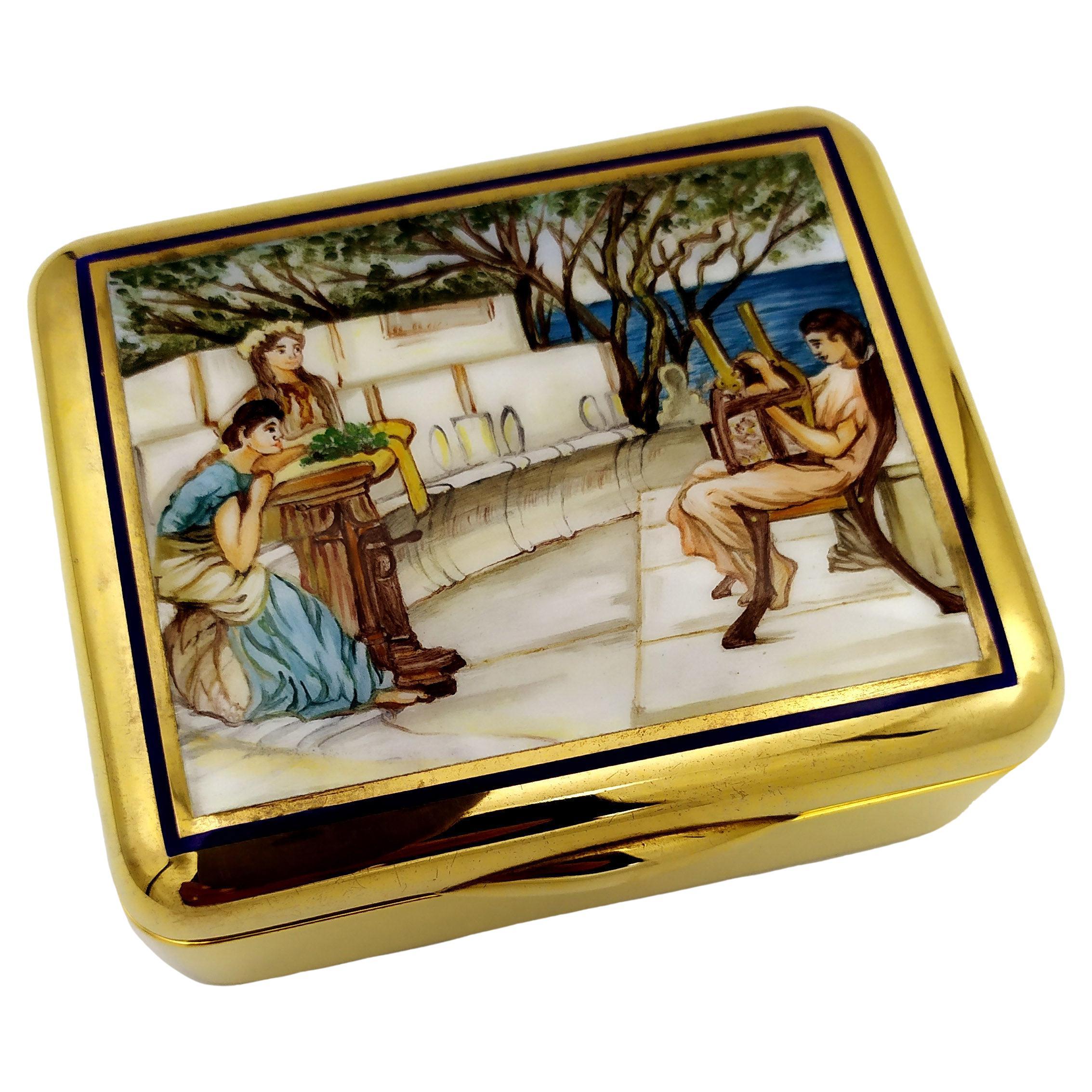 Salimbeni Table Box Art Nouveau Painting Pre-Raphaelite School Fired Enamel