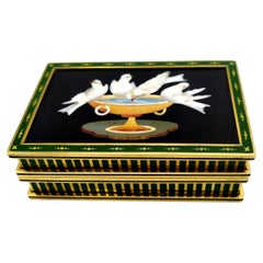 Salimbeni Table Box Doves in Sterling Silver and Mosaic of Semiprecious Stones
