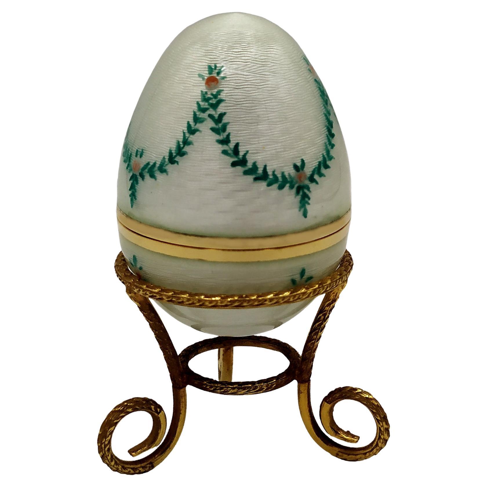 Salimbeni White Egg Fired Enamel on Guilloché