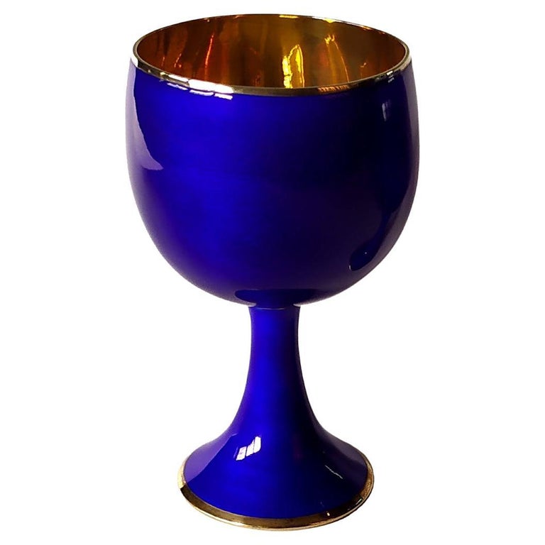 Salimbeni Wine Goblet Enameled Sterling Silver on Guilloche’ Modern Contemporary For Sale