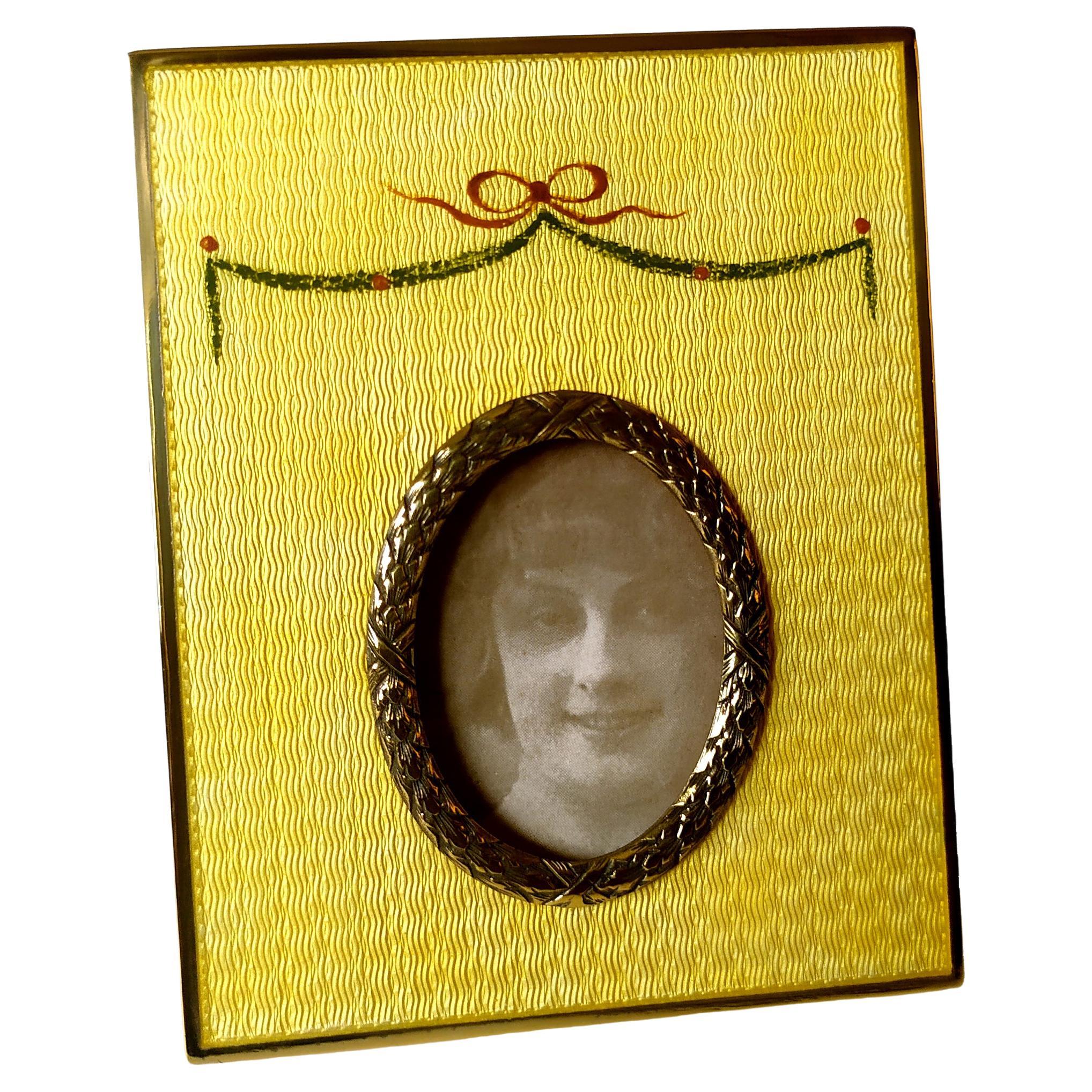 Salimbeni Yellow Enameled Sterling Silver Photo Frame Imperial Style