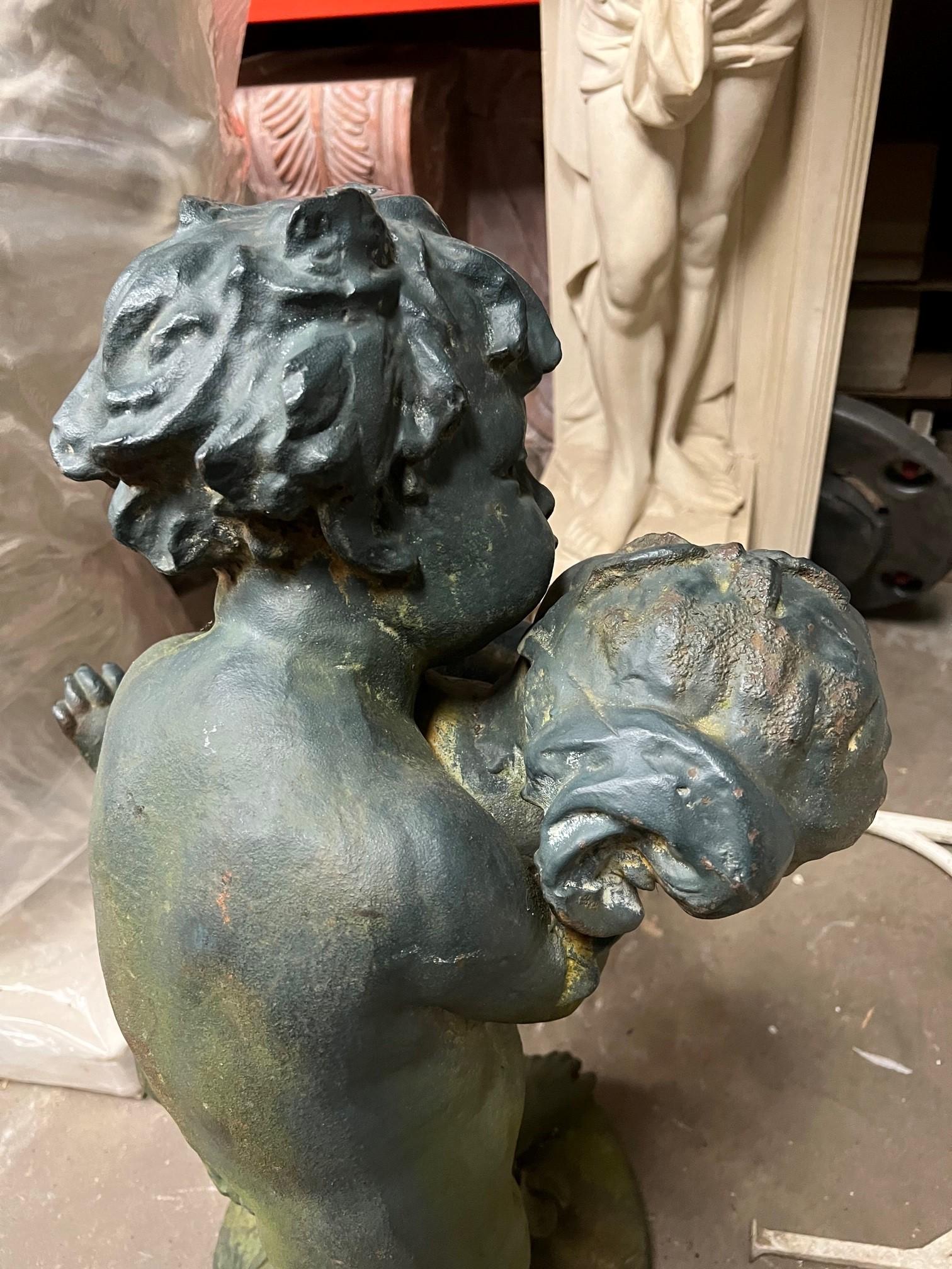 Salin Foundry Cast Iron Sculpture, Statue of Two Boys Playing Paris France    For Sale 4