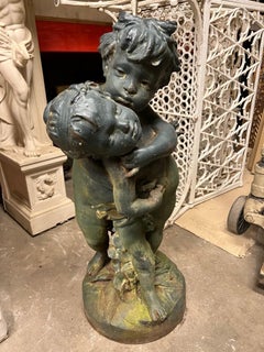 Salin Foundry Cast Iron Sculpture, Statue of Two Boys Playing Paris France