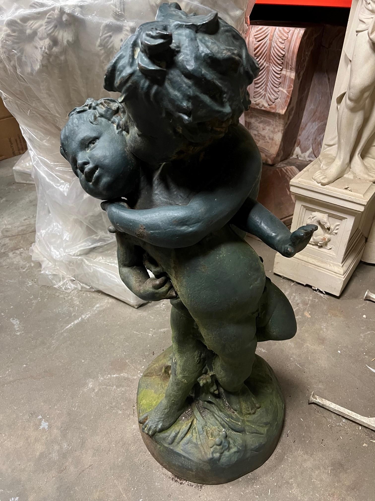 Salin Foundry Cast Iron Sculpture, Statue of Two Boys Playing Paris France    In Good Condition For Sale In Stamford, CT