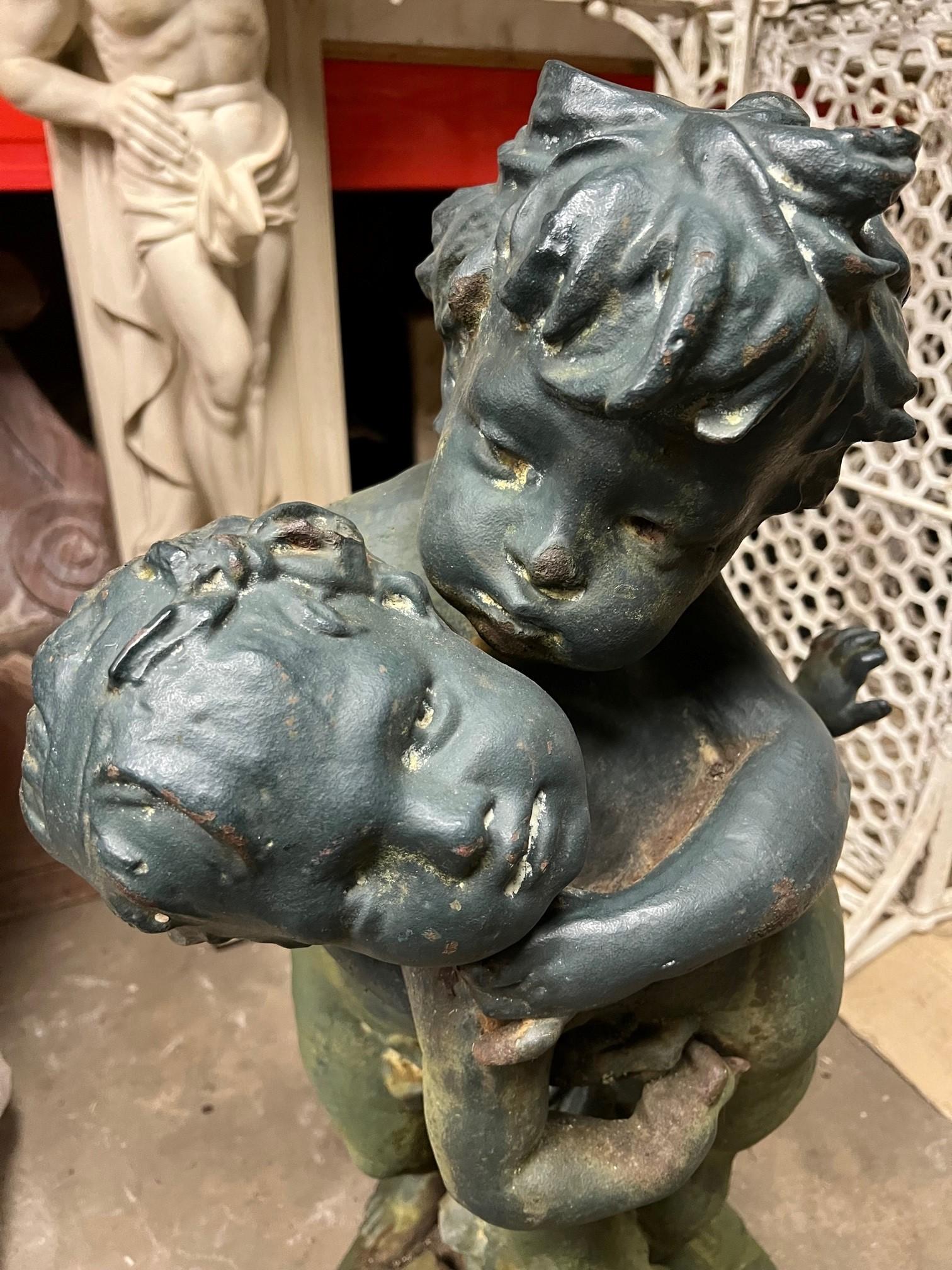 20th Century Salin Foundry Cast Iron Sculpture, Statue of Two Boys Playing Paris France    For Sale