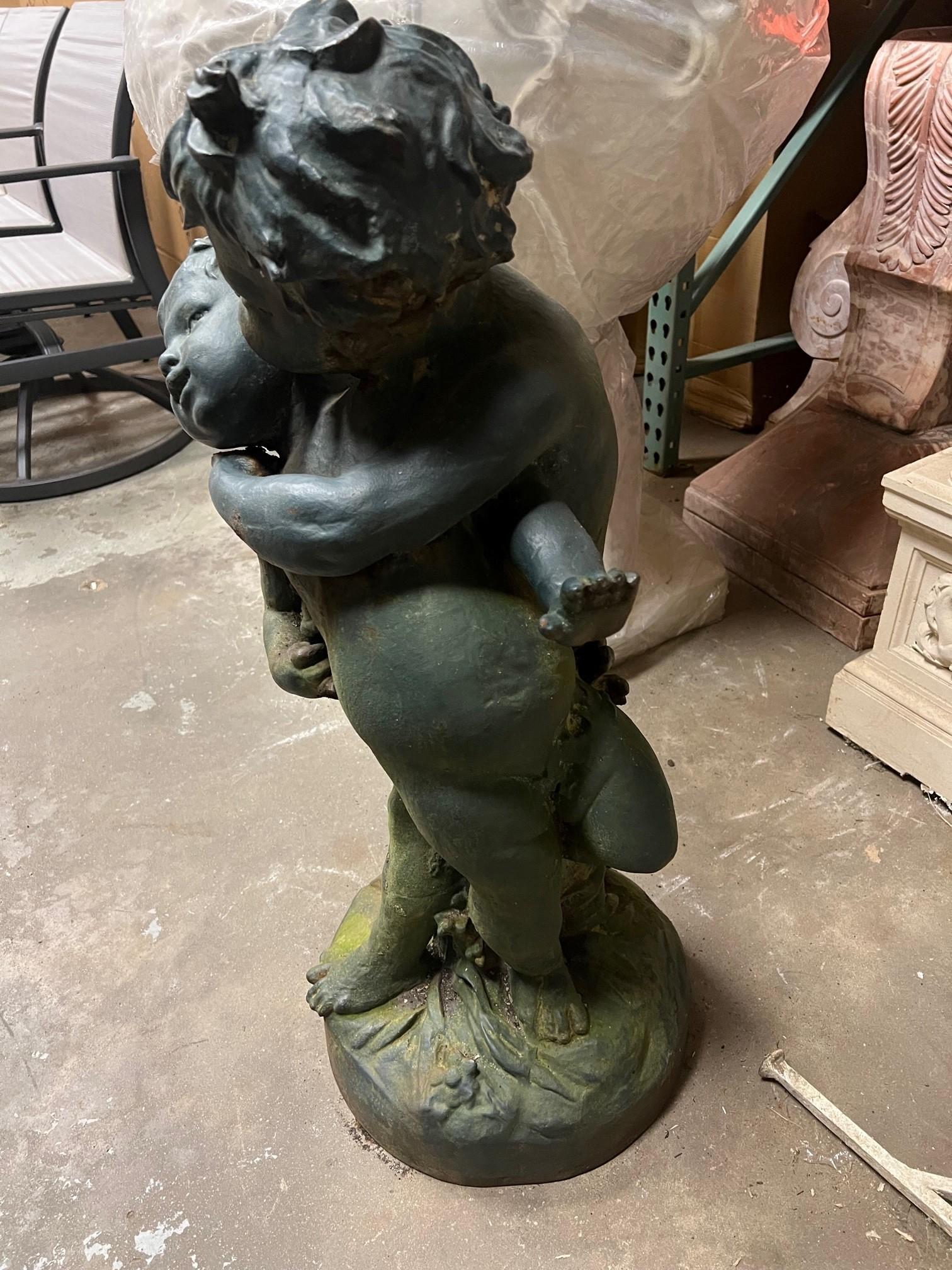 Salin Foundry Cast Iron Sculpture, Statue of Two Boys Playing Paris France    For Sale 2