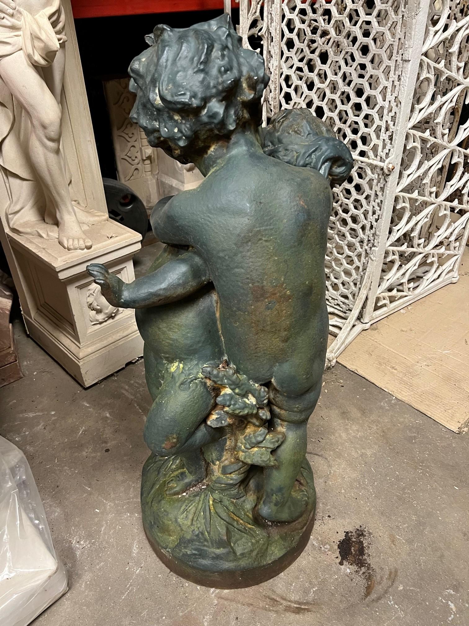 Salin Foundry Cast Iron Sculpture, Statue of Two Boys Playing Paris France    For Sale 3