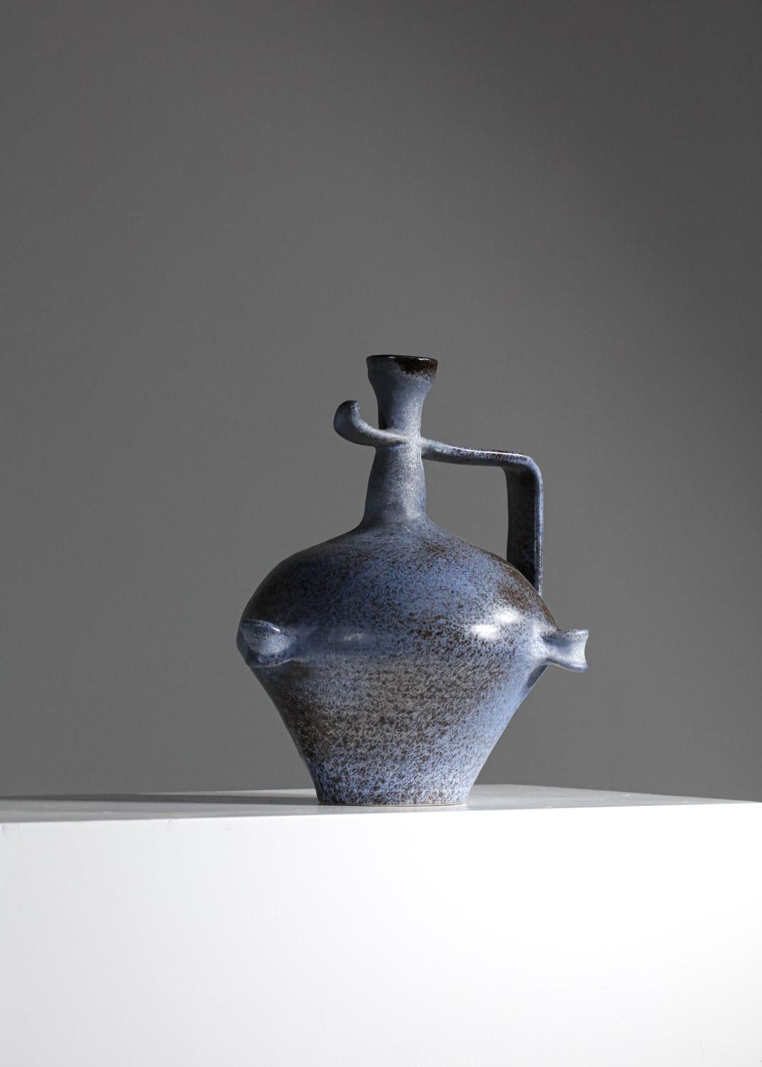 Mid-Century Modern Salins blue ceramic vase from the 60's - G436