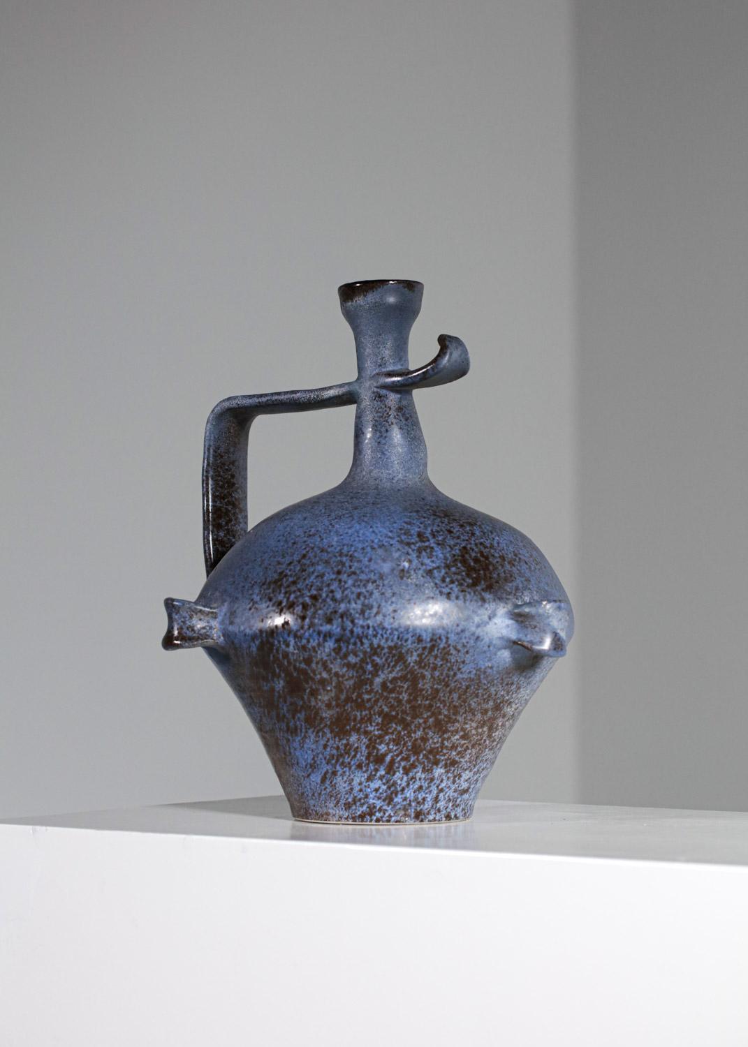 Ceramic Salins blue ceramic vase from the 60's - G436