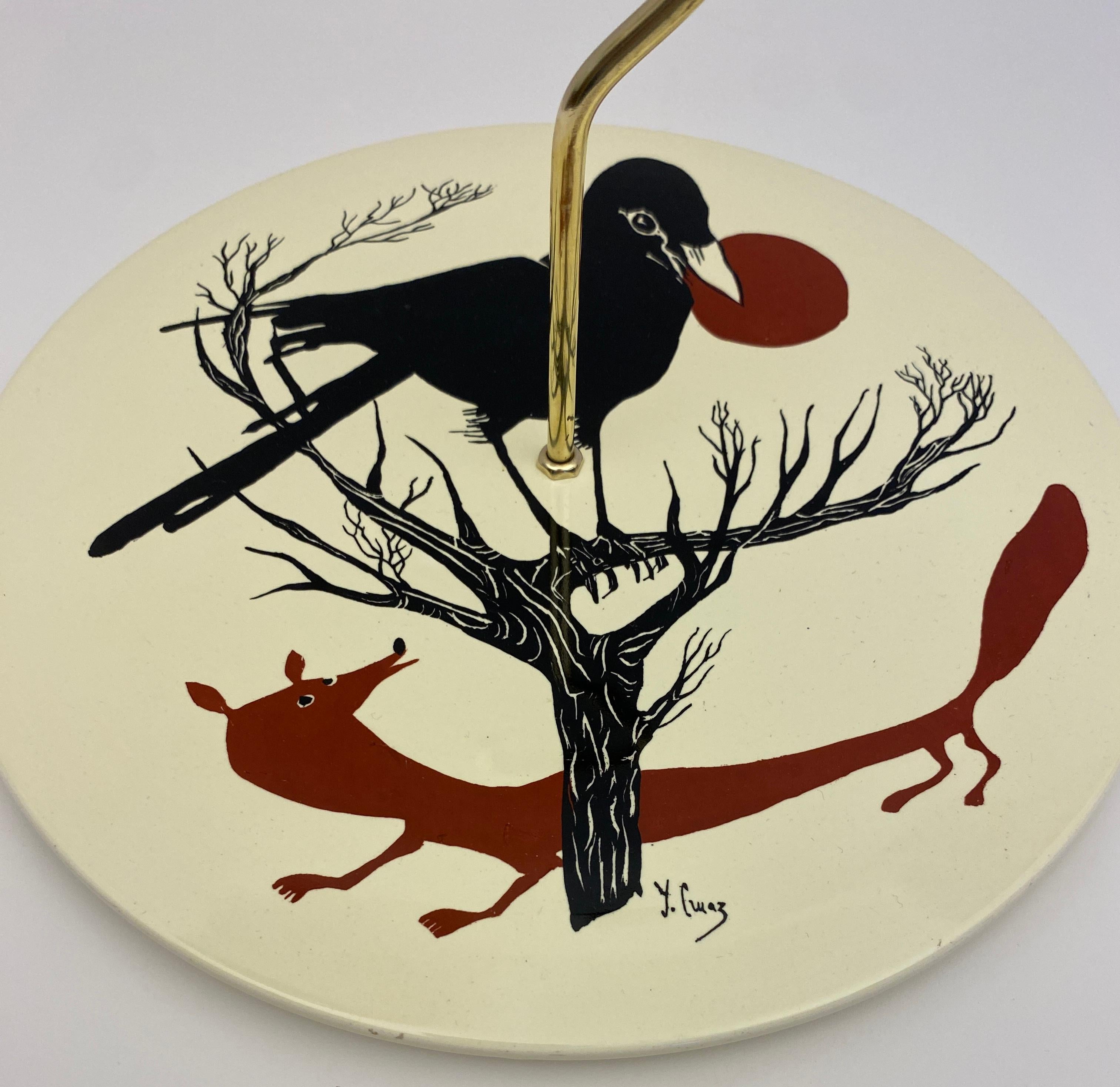 Vernissé Plat à fromage en céramique et faïence de Salins signé