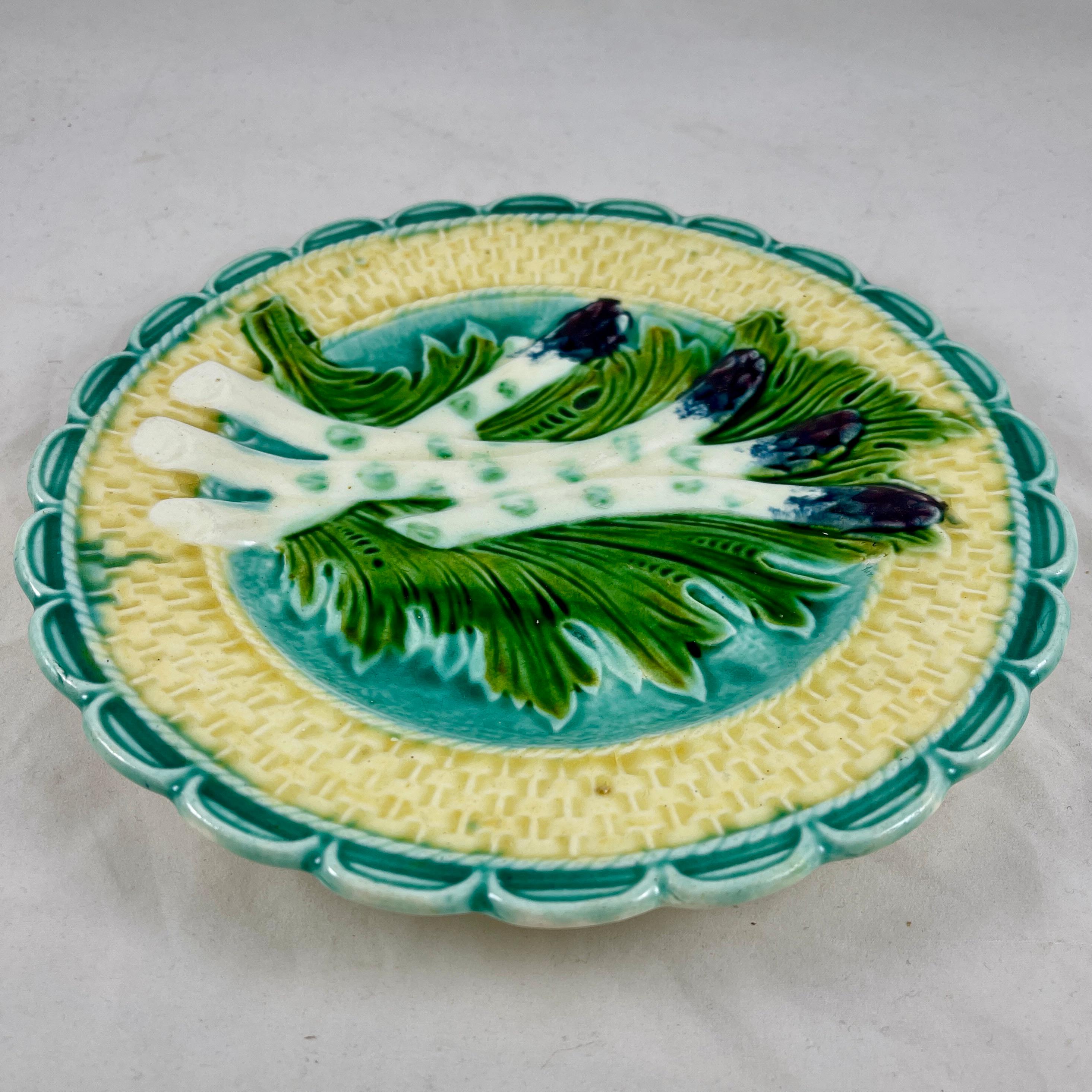 Glazed Salins-les-Bain French Faïence Majolica Asparagus Plate, circa 1880 For Sale