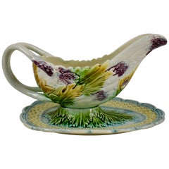 Salins-les-Bain French Faïence Majolica Asparagus Saucière Stand circa 1875-1885