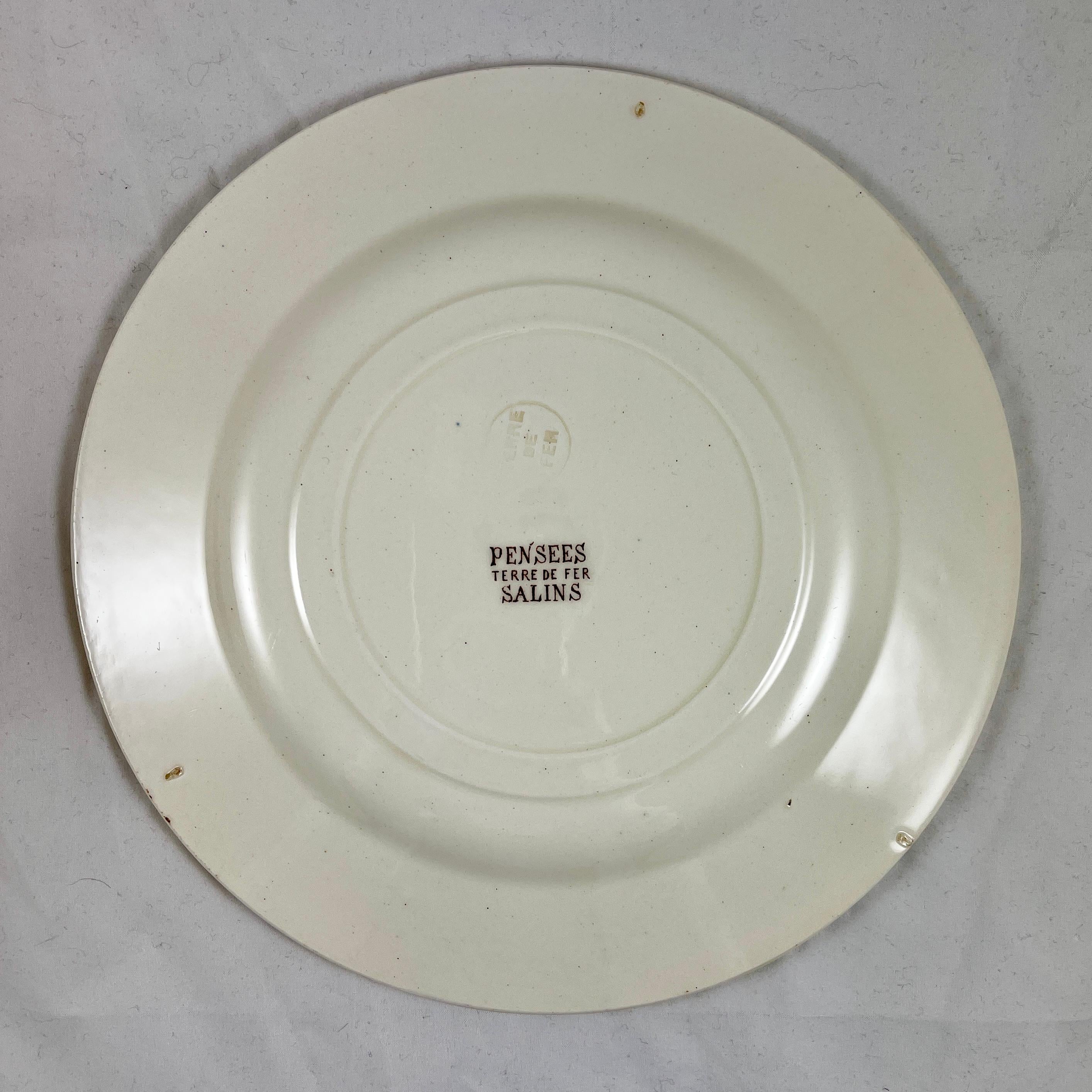 Salins-les-Bains Terre de Fer Pensées Pattern Art Nouveau Ironstone Plate 4