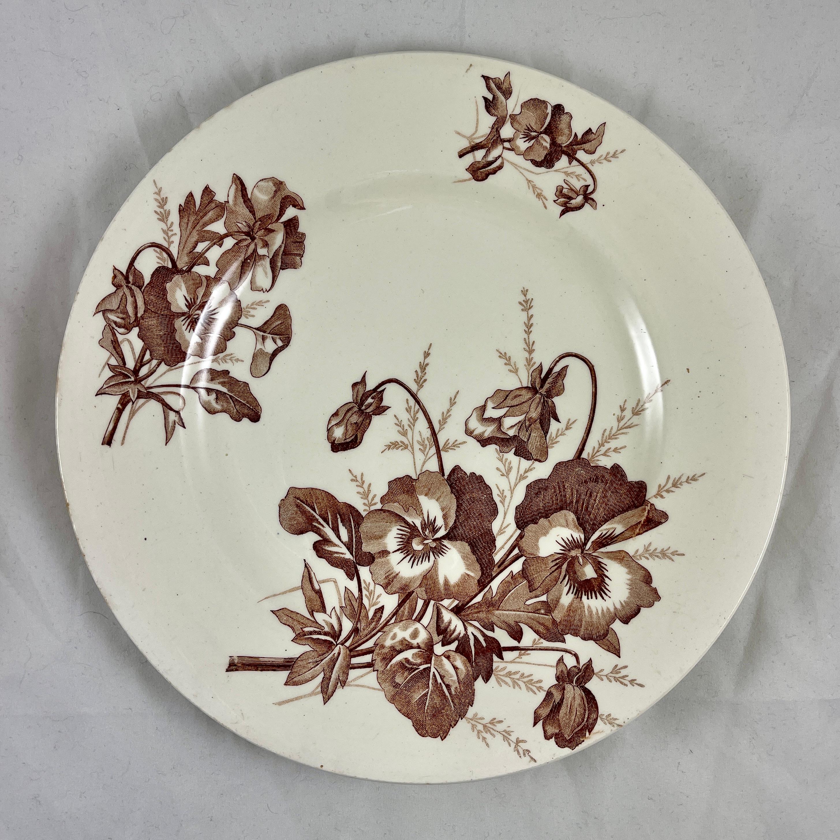 French Salins-les-Bains Terre de Fer Pensées Pattern Art Nouveau Ironstone Plate