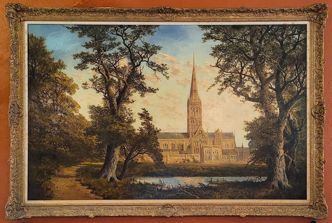 ‘Salisbury Cathedral’ Oil on Canvas by Edmund John Neimann 1876 For Sale 1