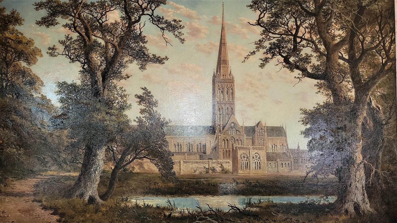 ‘Salisbury Cathedral’ Oil on Canvas by Edmund John Neimann 1876 For Sale 3